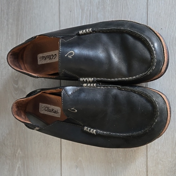 OluKai Men's Moloa Black Leather Loafers Slip On Shoes Sz 10 - Picture 3 of 12